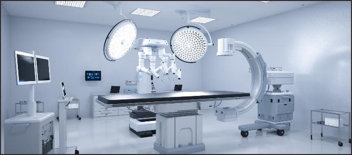 Modern medical operating room showcasing advanced design solutions with well-planned equipment layout and functional area division, ensuring optimal functionality and aesthetics for a new hospital or clinic