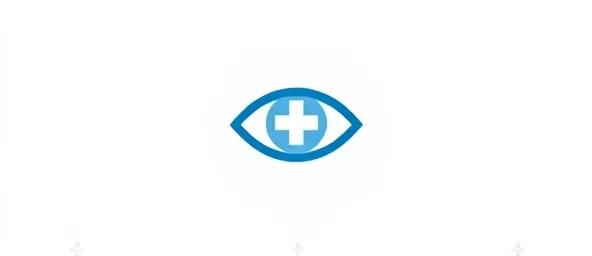 Blue and white icon featuring an eye with a medical cross at its center, symbolizing vision and trust in healthcare partnerships for hospitals and clinics