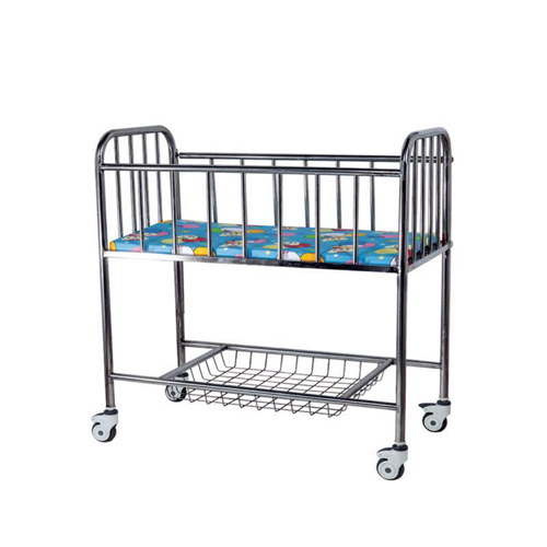 Chariot lit bébé en acier inoxydable avec matelas